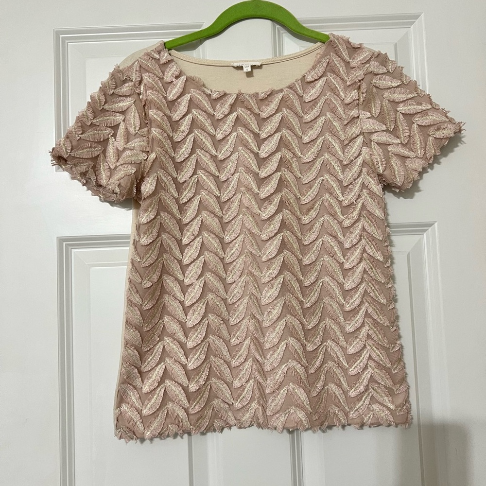 Anthropologie Weston Wear Blush Pink Gold‎ Leaf Textured Blouse Top Small S
